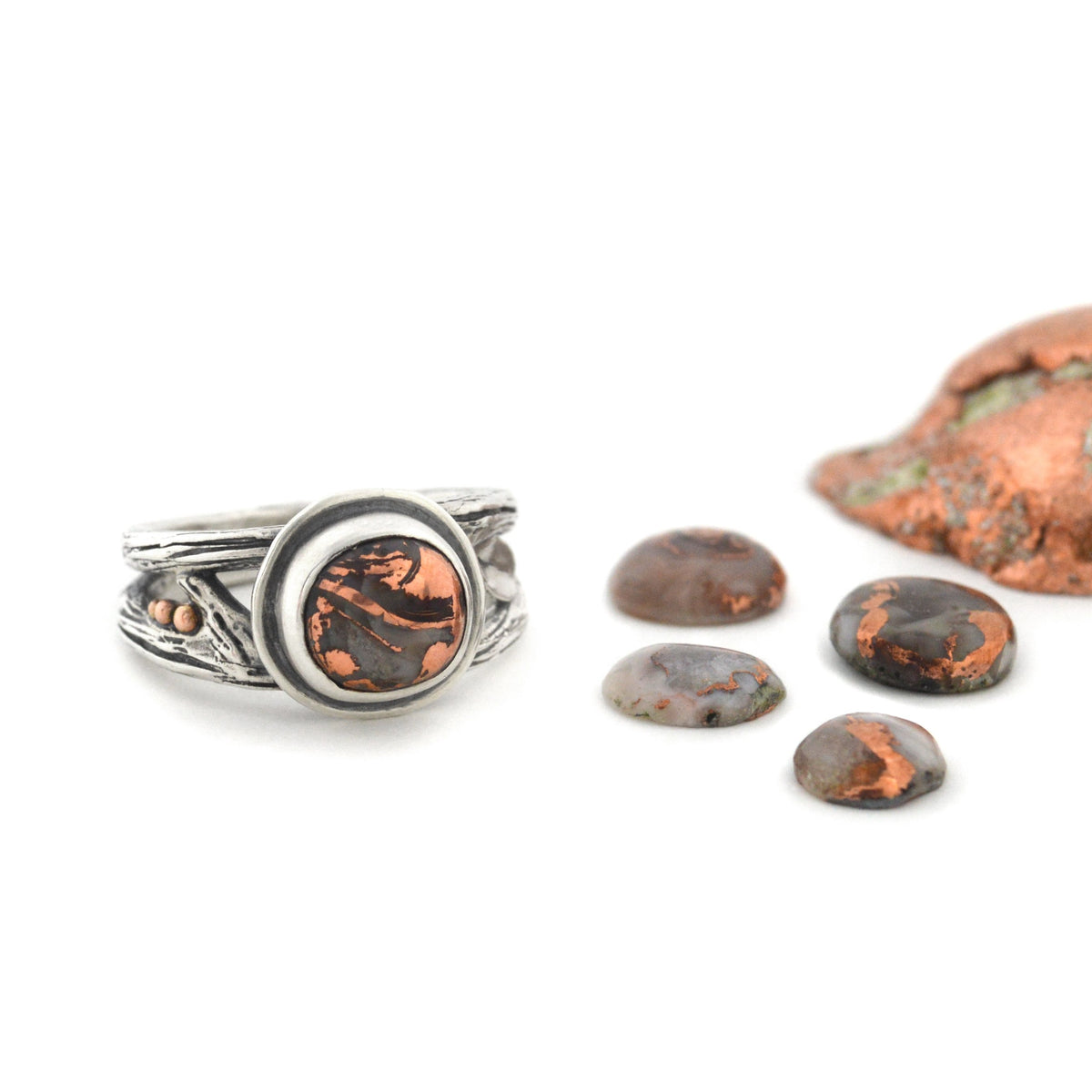 Copper Agate Autumn Twig Ring - Choose Your Own Stone - Ring A. 9mm / Lake Superior Copper Agate B. 8mm / Lake Superior Copper Agate 3721 - handmade by Beth Millner Jewelry