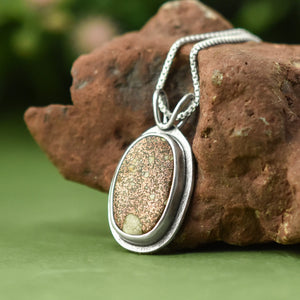 Copper Firebrick Drop Pendant No. 3 - Silver Pendant   7033 - handmade by Beth Millner Jewelry