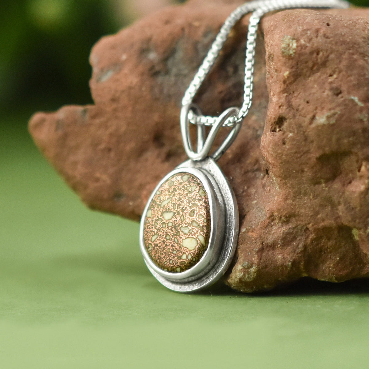 Copper Firebrick Drop Pendant No. 4 - Silver Pendant   7034 - handmade by Beth Millner Jewelry
