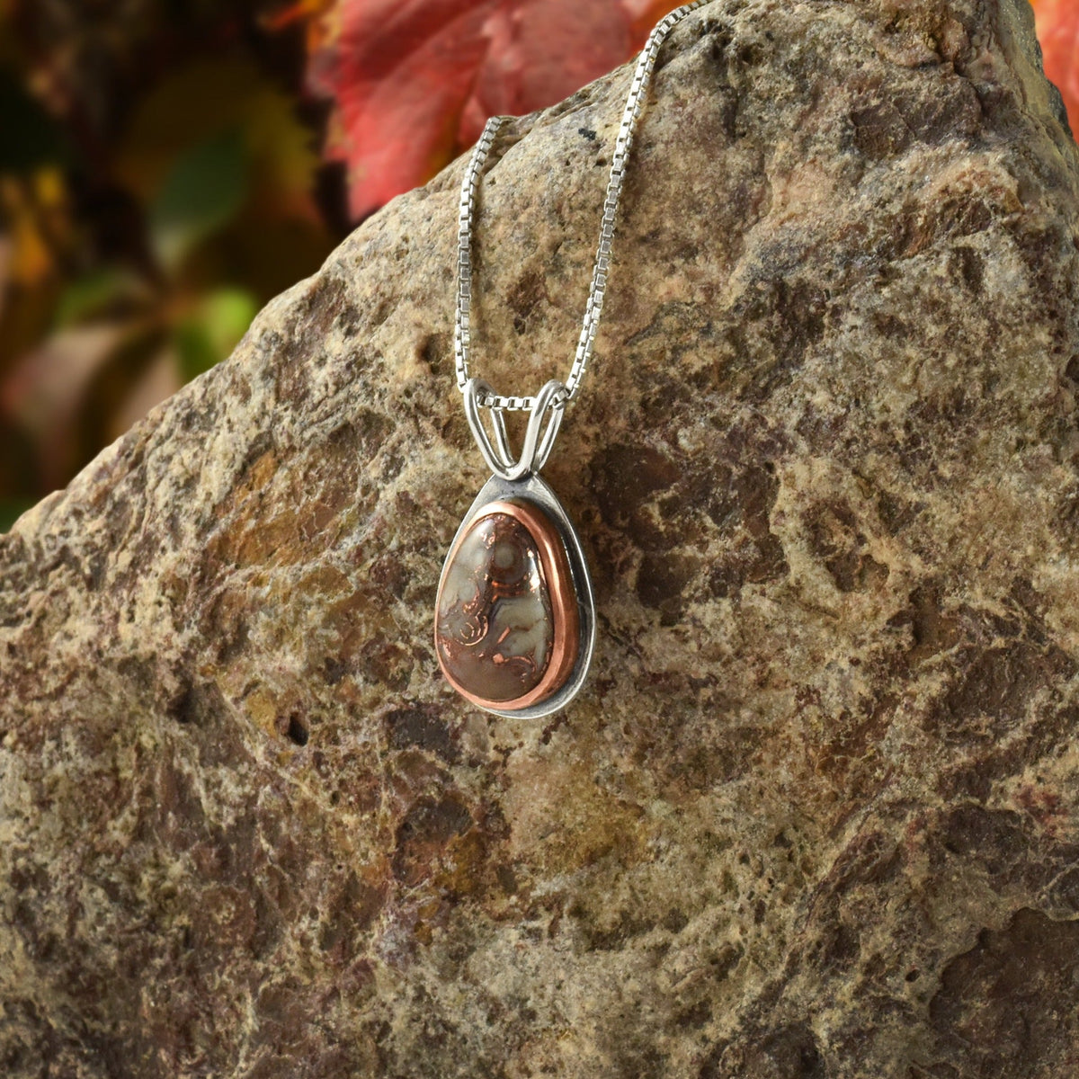 Copper Set Lake Superior Copper Agate Drop Pendant No. 4 - Mixed Metal Pendant   6654 - handmade by Beth Millner Jewelry