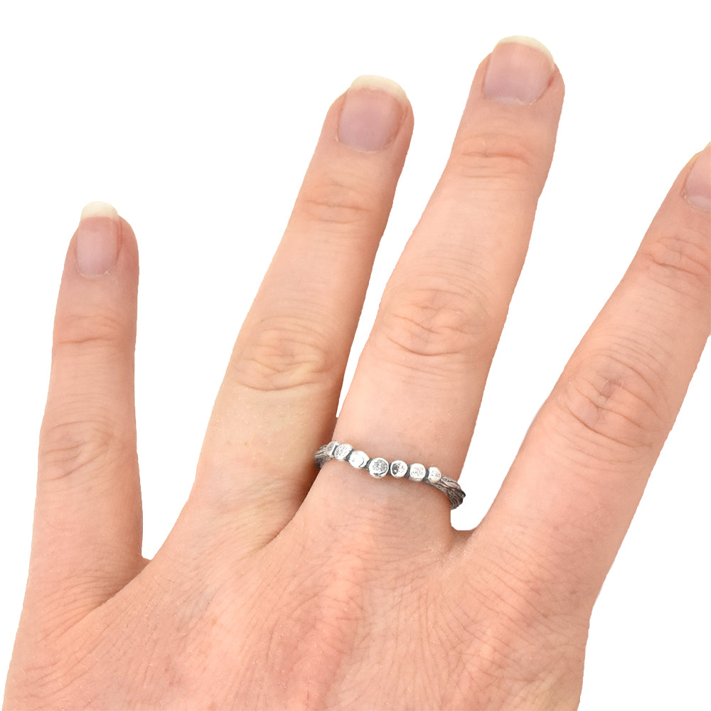 Silver Curved Pebble Twig Ring - Wedding Ring  Plain - no diamond  One diamond 5881 - handmade by Beth Millner Jewelry