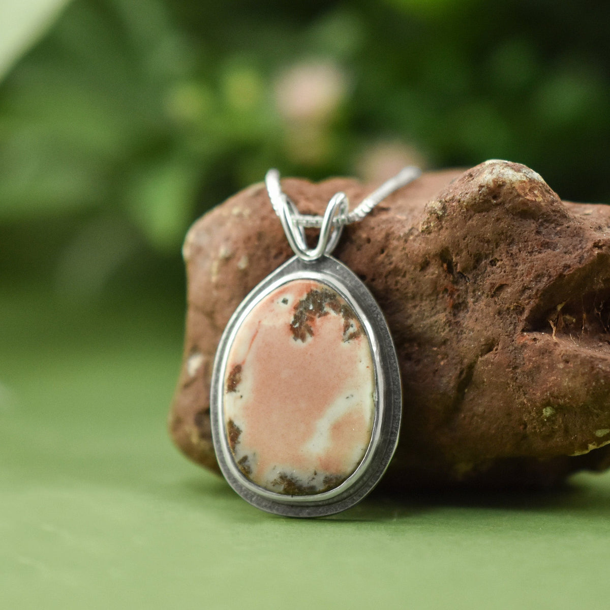 Datolite Copper Conglomerate Drop - Silver Pendant   7027 - handmade by Beth Millner Jewelry