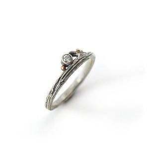 Silver Diamond and Roses Twig Ring - Wedding Ring  Select Size / Recycled Diamond  4 / Recycled Diamond 2501 - handmade by Beth Millner Jewelry