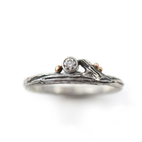Silver Diamond and Roses Twig Ring