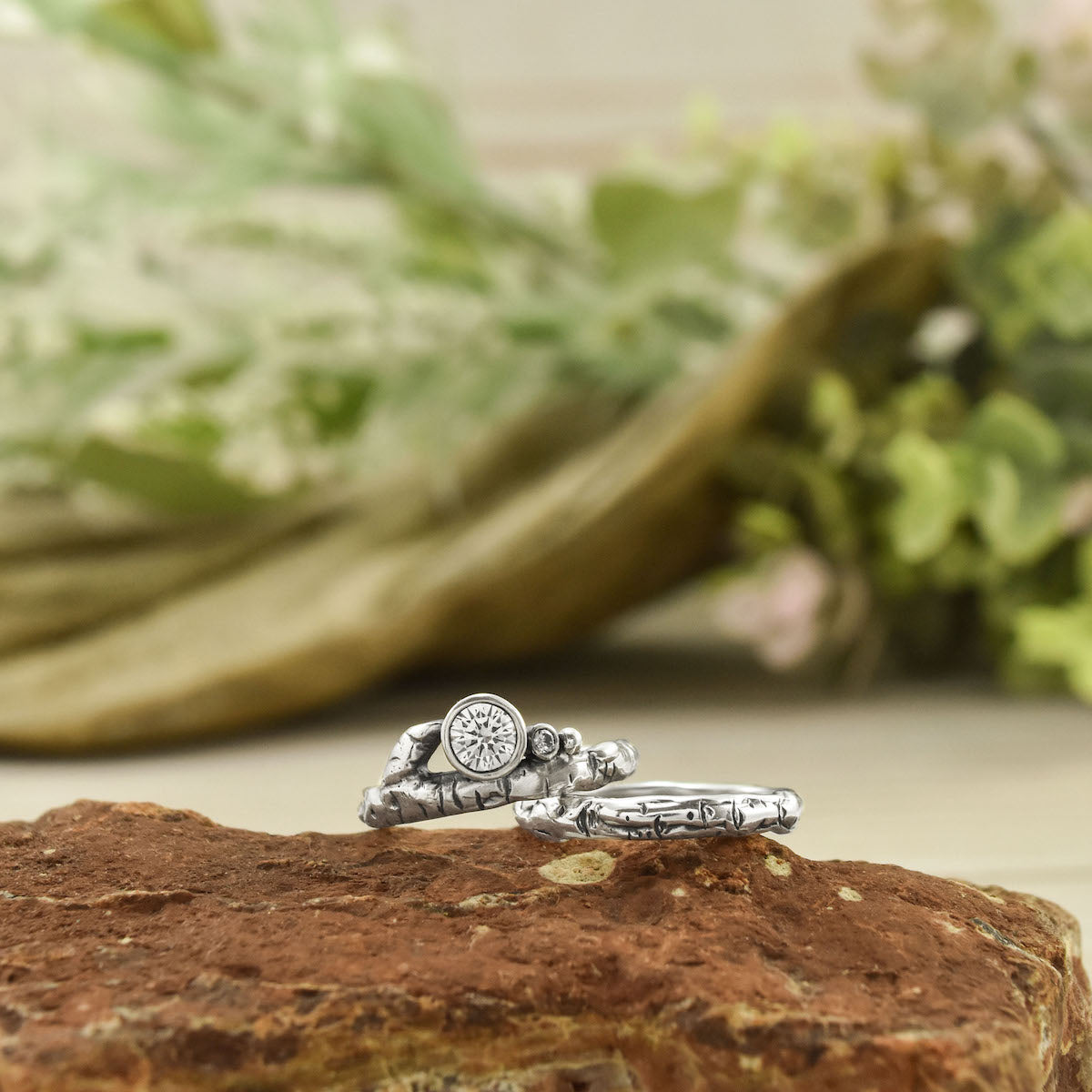 Salt & Pepper Diamond Twig Engagement Ring Rose Gold - Doron Merav
