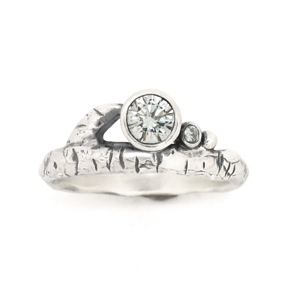 Silver Diamond Birch Twig Ring - your choice of 5mm stone - Wedding Ring Lab Created Diamond Recycled Diamond 6160 - handmade by Beth Millner Jewelry