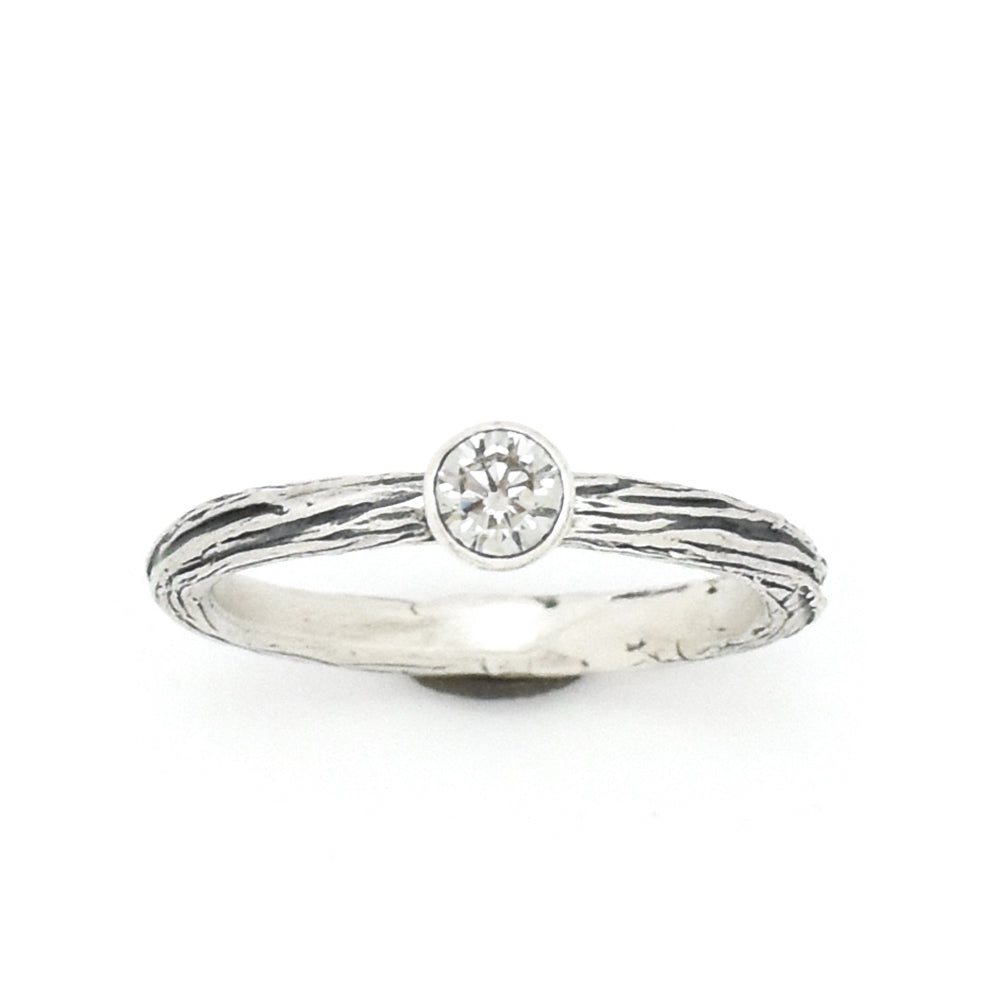 Silver Diamond Twig Ring - your choice of 4mm stone - Wedding Ring  Recycled Diamond  Conflict Free Diamond 6141 - handmade by Beth Millner Jewelry