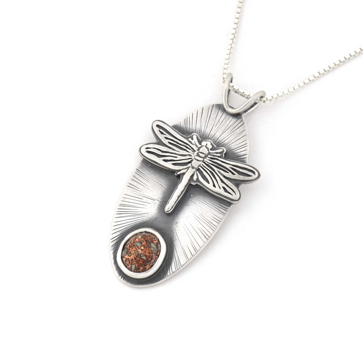 Dragonfly Firebrick Wonderland Pendant - Silver Pendant   5589 - handmade by Beth Millner Jewelry