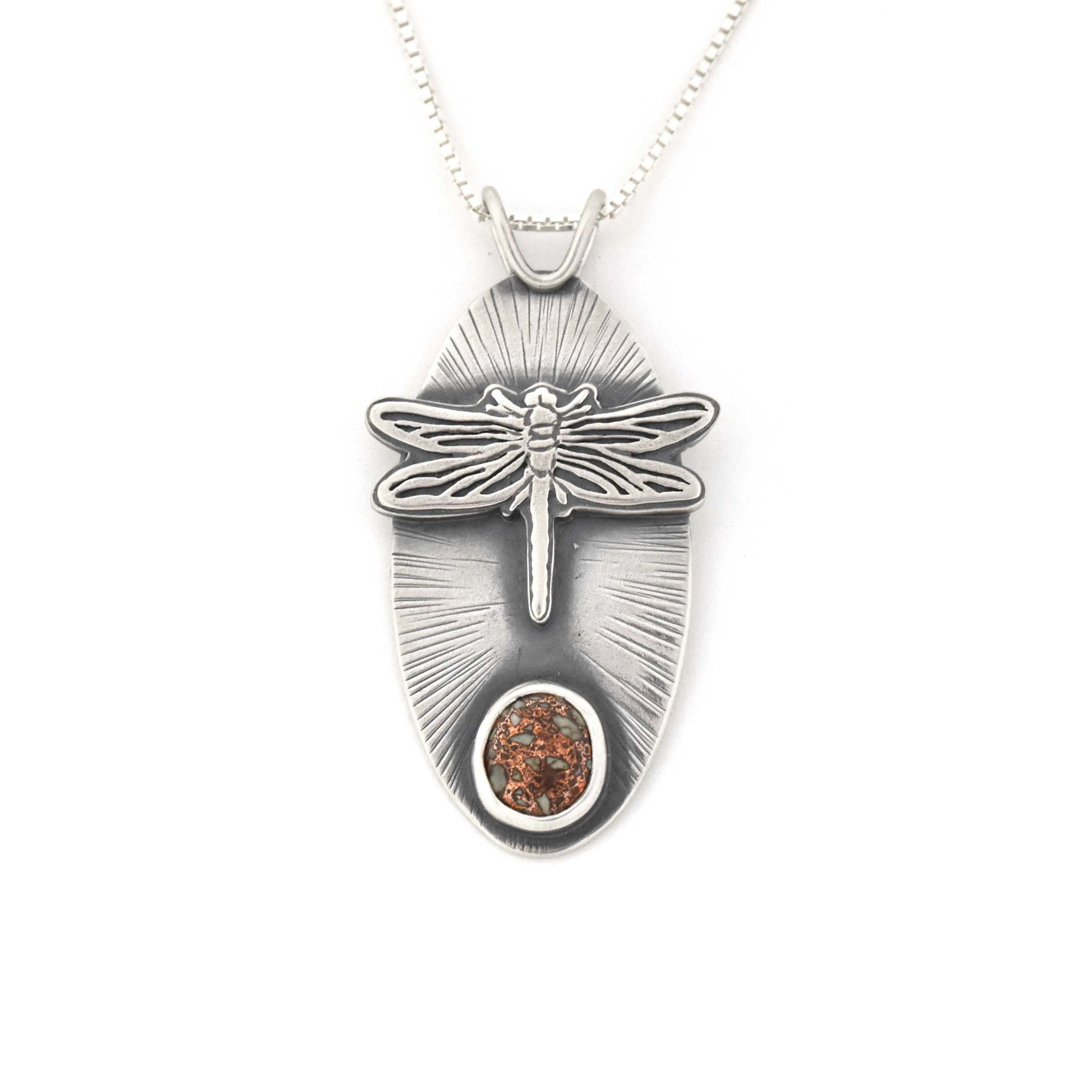 Dragonfly Firebrick Wonderland Pendant - Silver Pendant   5589 - handmade by Beth Millner Jewelry