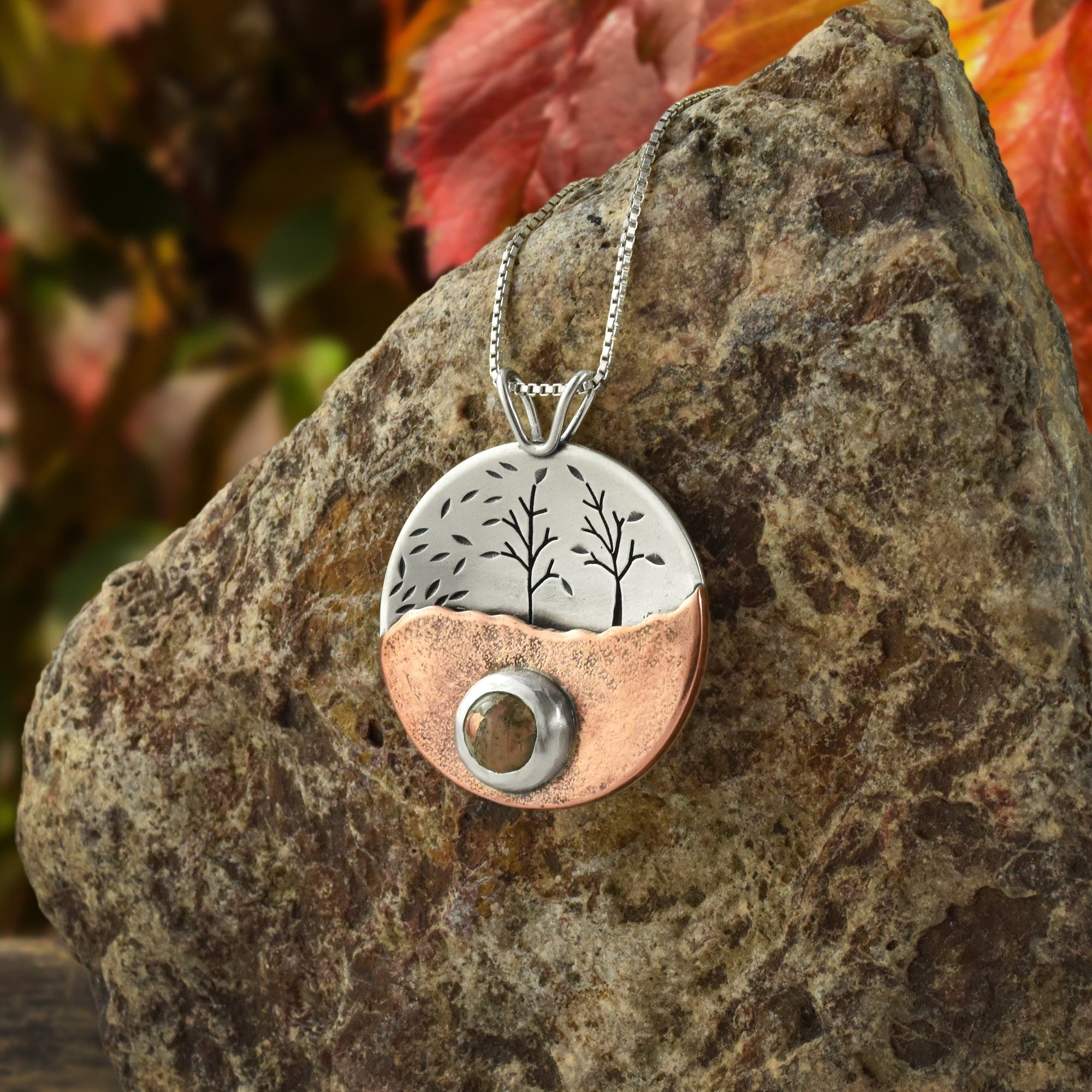 Falling Leaves Copper Agate Wonderland Pendant No. 1 - Mixed Metal Pendant   6656 - handmade by Beth Millner Jewelry