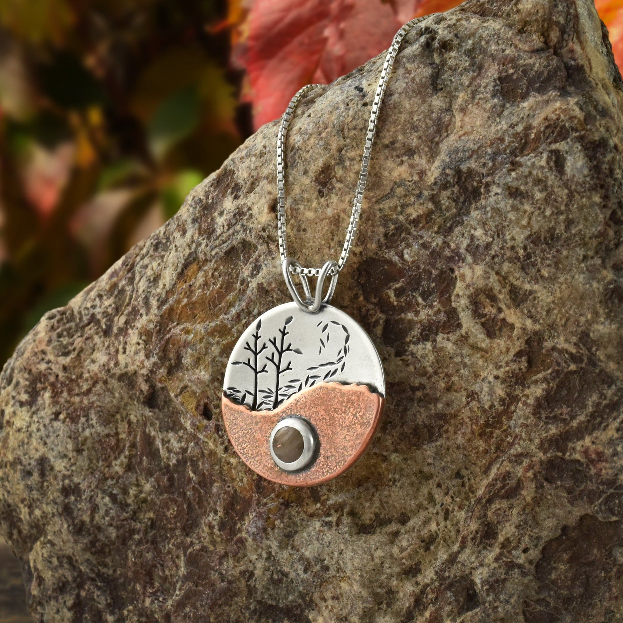 Falling Leaves Copper Agate Wonderland Pendant No. 3 - Mixed Metal Pendant   6658 - handmade by Beth Millner Jewelry