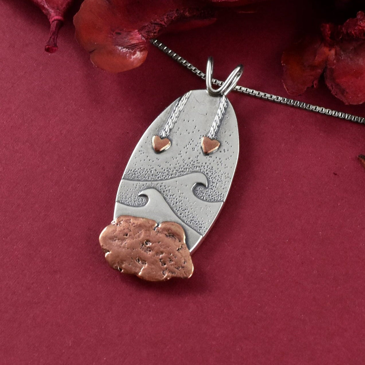 Float Copper Heartstrings Pendant - Mixed Metal Pendant   6794 - handmade by Beth Millner Jewelry