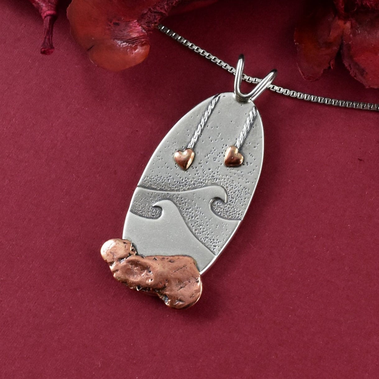 Float Copper Heartstrings Pendant No. 1 - Mixed Metal Pendant   6795 - handmade by Beth Millner Jewelry