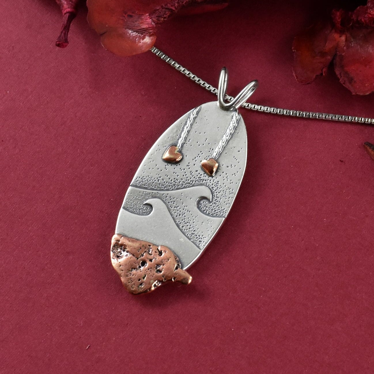 Float Copper Heartstrings Pendant No. 2 - Mixed Metal Pendant   6796 - handmade by Beth Millner Jewelry