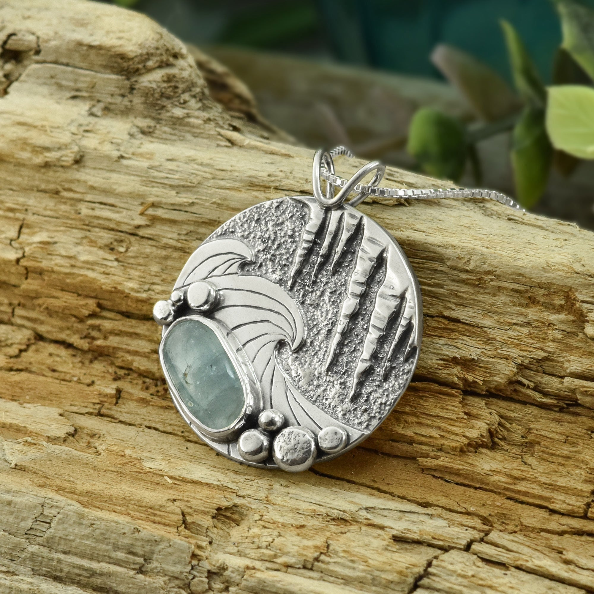 Frosted Shoreline Aquamarine Wonderland Pendant No. 4 - Silver Pendant   6933 - handmade by Beth Millner Jewelry