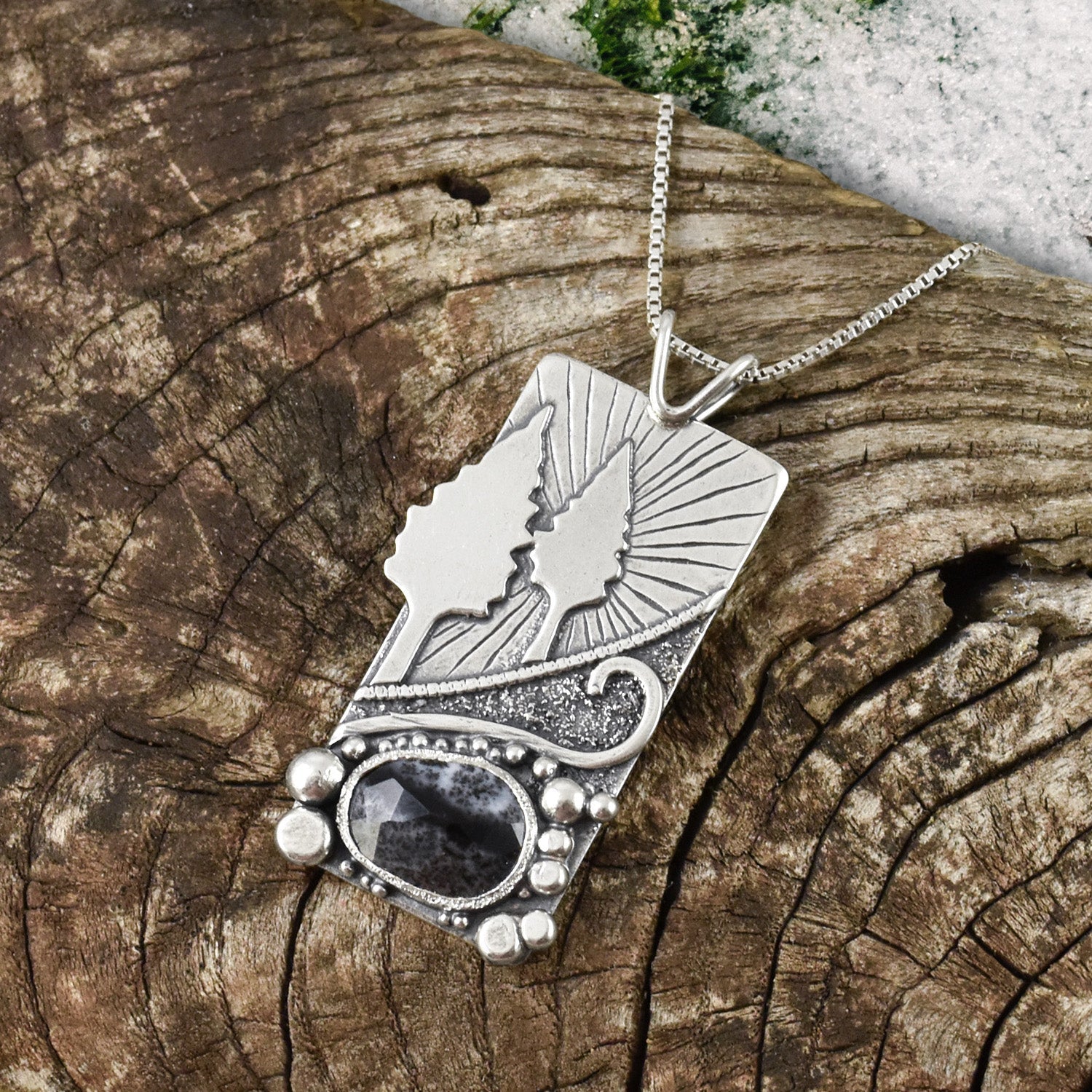 Frosty Sunrise Dendritic Opal Wonderland Pendant No. 2 - Silver Pendant   6650 - handmade by Beth Millner Jewelry