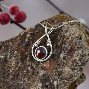 Garnet Dewdrop Pendant No. 2 - Silver Pendant   6778 - handmade by Beth Millner Jewelry