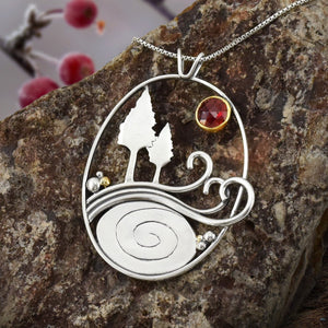 Garnet Swirling Winds Wonderland Pendant No. 3 - Mixed Metal Pendant   6785 - handmade by Beth Millner Jewelry