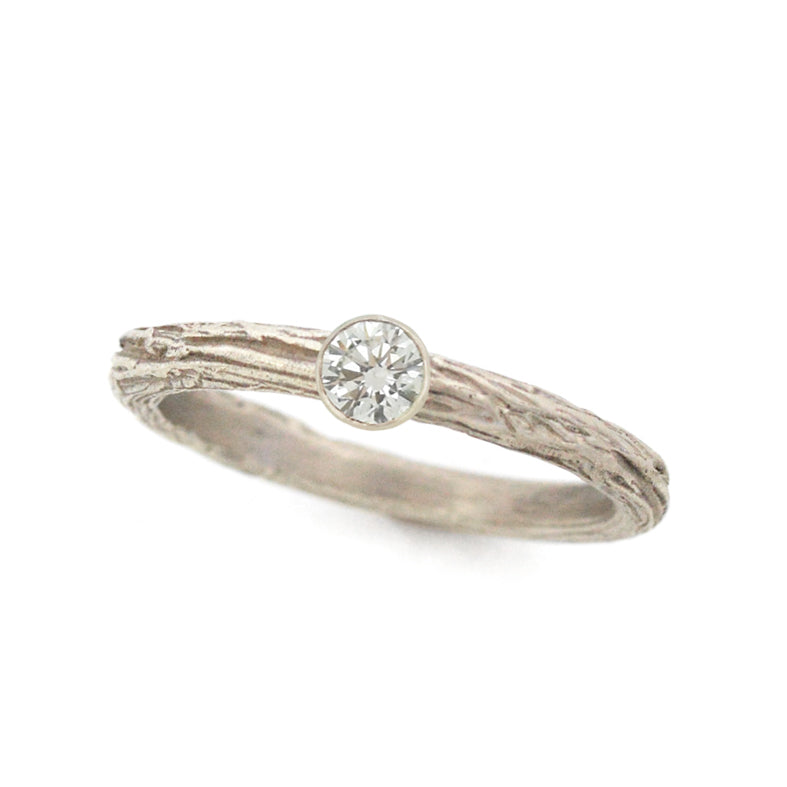 Gold Diamond Twig Ring - your choice of 4mm stone & gold - Wedding Ring Recycled Diamond / 18K Palladium White Gold Recycled Diamond / 14K Rose Gold 6233 - handmade by Beth Millner Jewelry