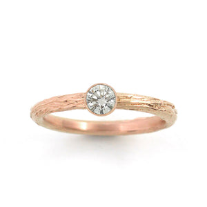 Gold Diamond Twig Ring - your choice of 4mm stone & gold - Wedding Ring  Recycled Diamond / 18K Palladium White Gold  Recycled Diamond / 14K Rose Gold 6233 - handmade by Beth Millner Jewelry