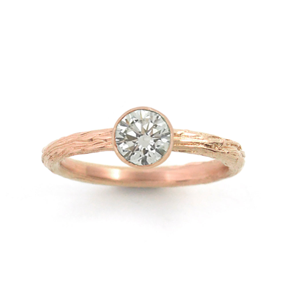 Gold Diamond Twig Ring - your choice of 6mm stone & gold - Wedding Ring  Recycled Diamond / 18K Palladium White Gold  Recycled Diamond / 14K Rose Gold 6248 - handmade by Beth Millner Jewelry
