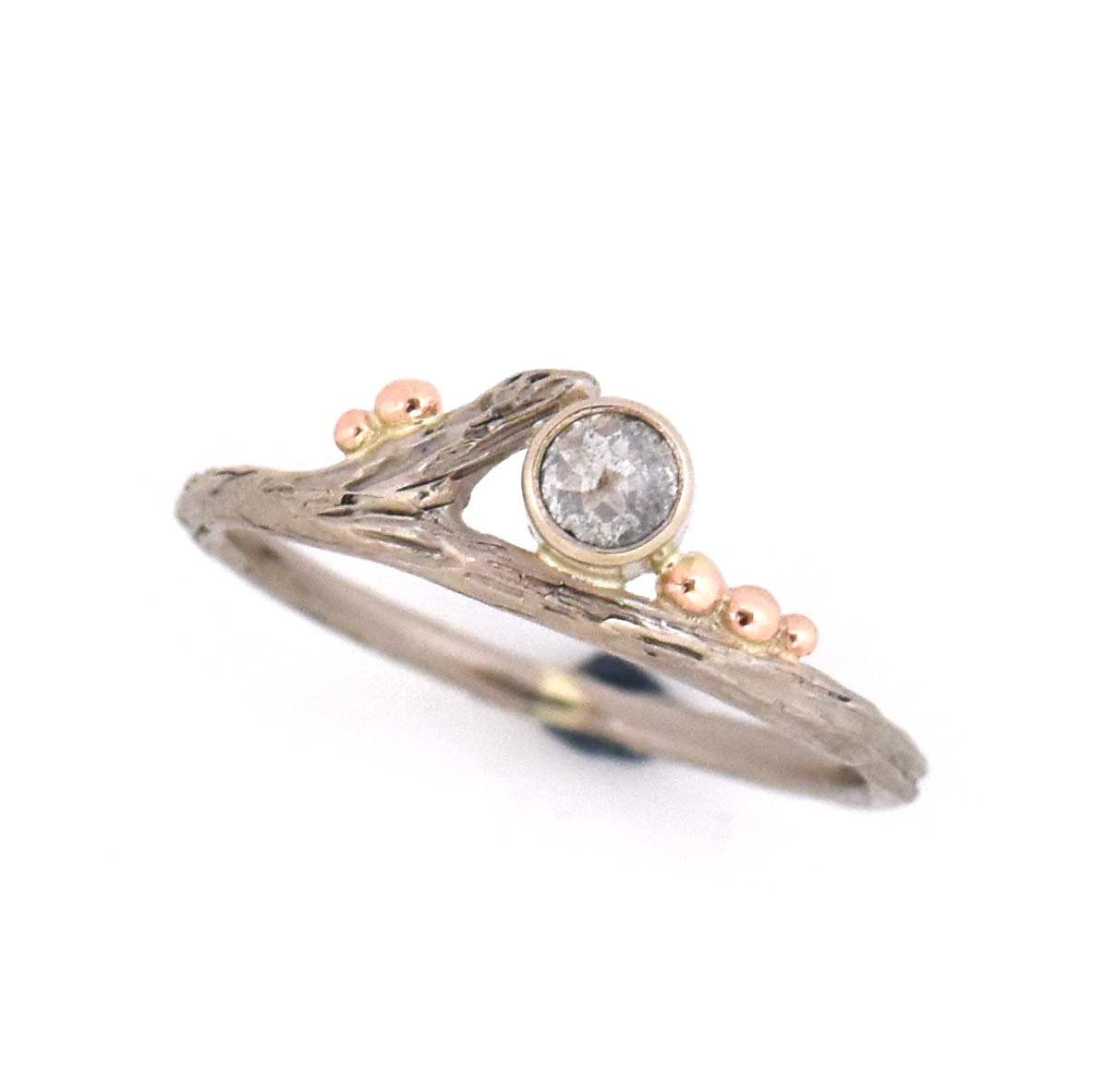 Gold Enchanted Rustic Diamond Twig Ring - your choice of gold - Wedding Ring 18K Palladium White Gold / Rustic Diamond 14K Rose Gold / Rustic Diamond 3447 - handmade by Beth Millner Jewelry