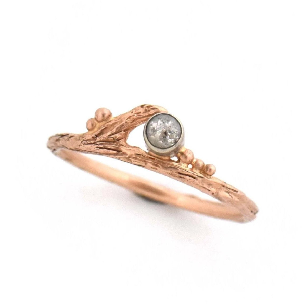 Gold Enchanted Rustic Diamond Twig Ring - your choice of gold - Wedding Ring 14K Rose Gold / Rustic Diamond 18K Palladium White Gold / Rustic Diamond 3157 - handmade by Beth Millner Jewelry
