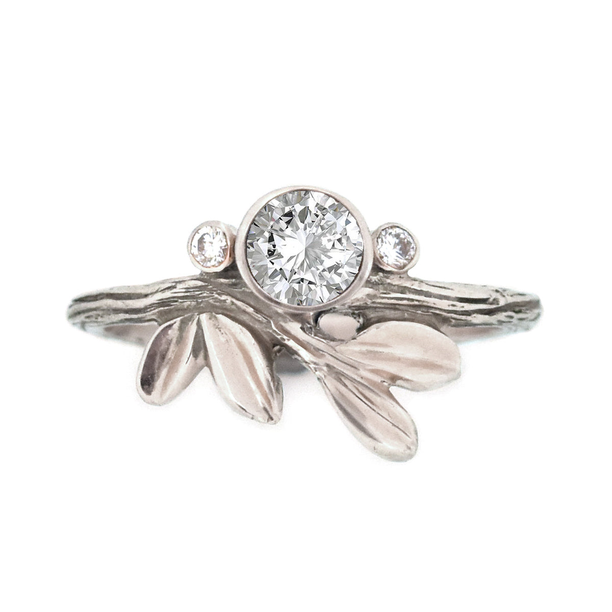 Gold Growing Love Diamond Twig Ring - your choice of 5mm stone & gold - Wedding Ring Moissanite / 18K Palladium White Gold Moissanite / 14K Rose Gold 6317 - handmade by Beth Millner Jewelry