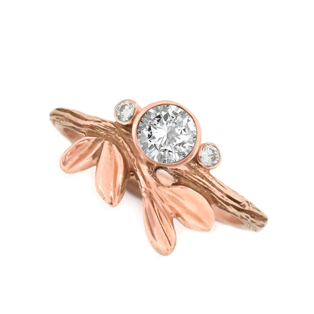 Gold Growing Love Diamond Twig Ring - your choice of 5mm stone & gold - Wedding Ring Recycled Diamond / 14K Rose Gold Conflict Free Diamond / 14K Rose Gold 6309 - handmade by Beth Millner Jewelry