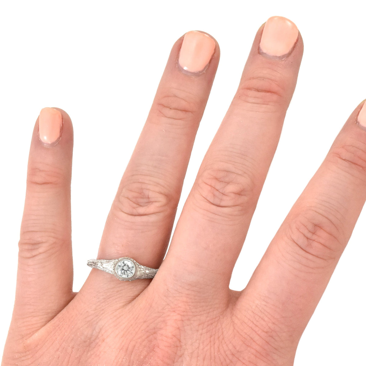 Gold Heartwood Diamond Ring - your choice of 5mm stone & gold - Wedding Ring Moissanite / 18K Palladium White Gold Moissanite / 14K Rose Gold 6332 - handmade by Beth Millner Jewelry