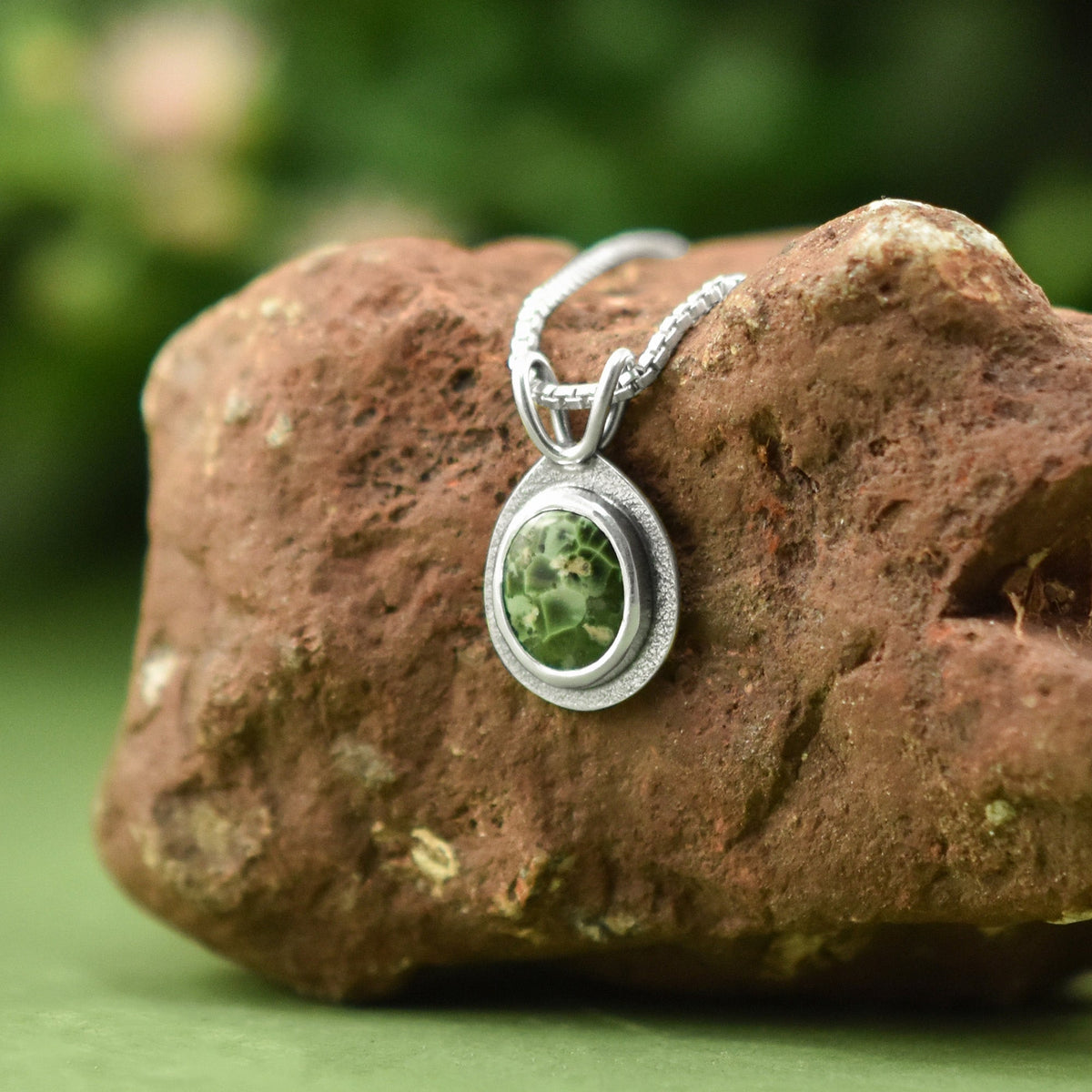 Greenstone Drop Pendant No. 1 - Silver Pendant   7038 - handmade by Beth Millner Jewelry
