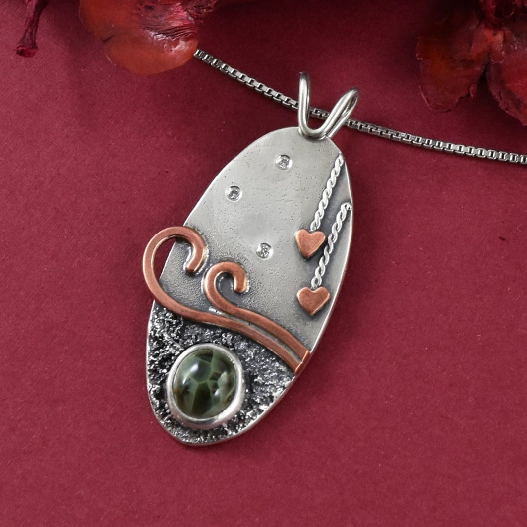 Greenstone Heartstrings Wonderland Pendant No. 1 - Mixed Metal Pendant   6790 - handmade by Beth Millner Jewelry