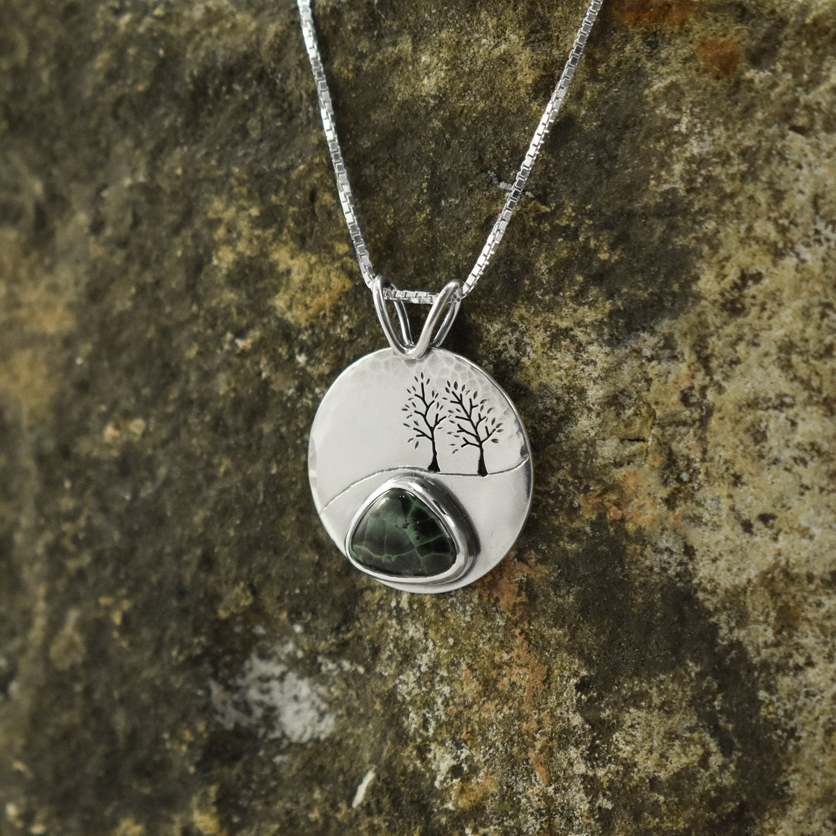 Greenstone Summer Tree Couple Reversible Wonderland Pendant - Silver Pendant   7001 - handmade by Beth Millner Jewelry