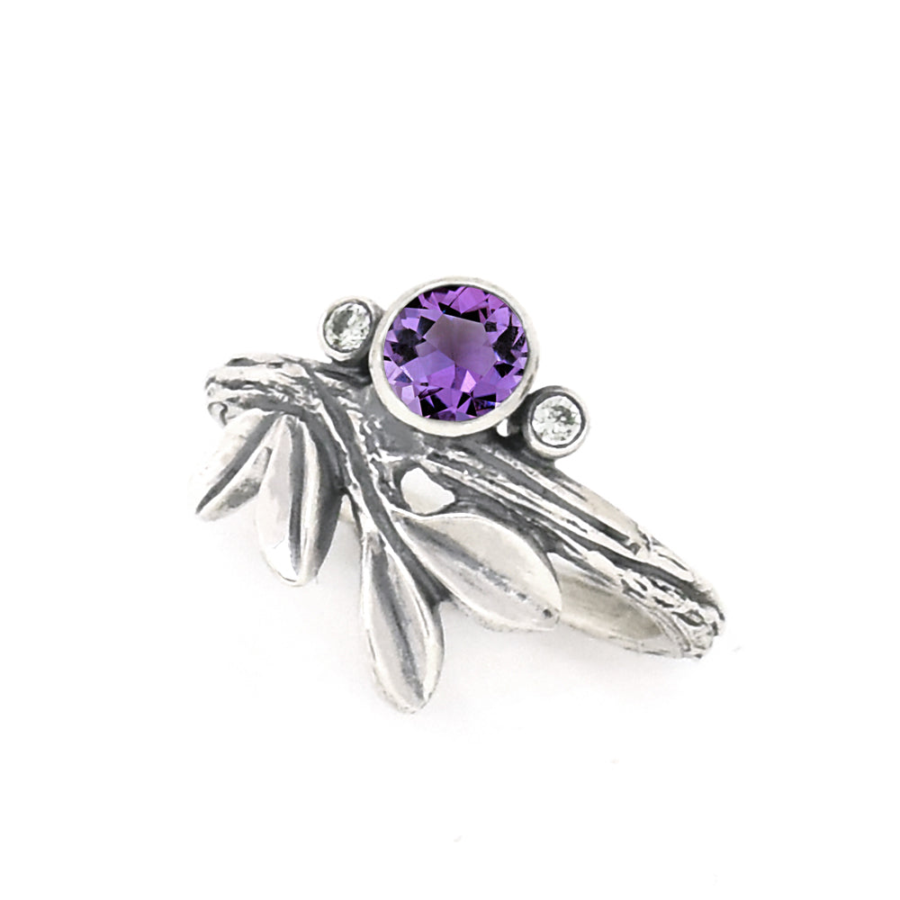 Silver Growing Love Birthstone Ring - your choice of 5mm stone - Ring February - Montana Amethyst October - California Pink Tourmaline 6749 - handmade by Beth Millner Jewelry