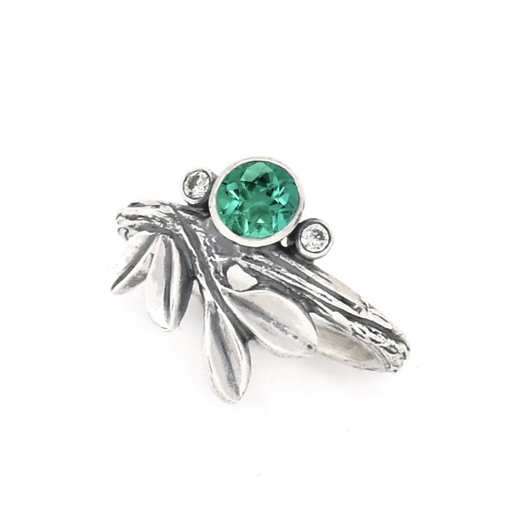 Silver Growing Love Birthstone Ring - your choice of 5mm stone - Ring May - Lab Created Emerald December - Sky Blue Topaz 6752 - handmade by Beth Millner Jewelry