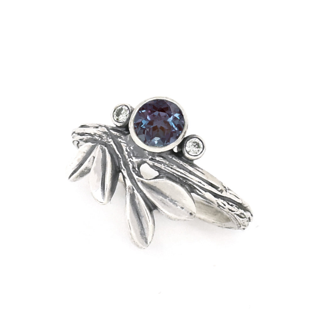Silver Growing Love Birthstone Ring - your choice of 5mm stone - Ring June - Lab Created Alexandrite July - Lab Created Ruby 6753 - handmade by Beth Millner Jewelry