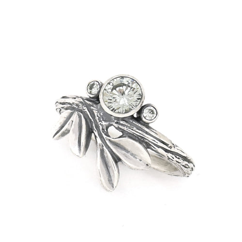 Silver Growing Love Diamond Twig Ring - your choice of 5mm stone
