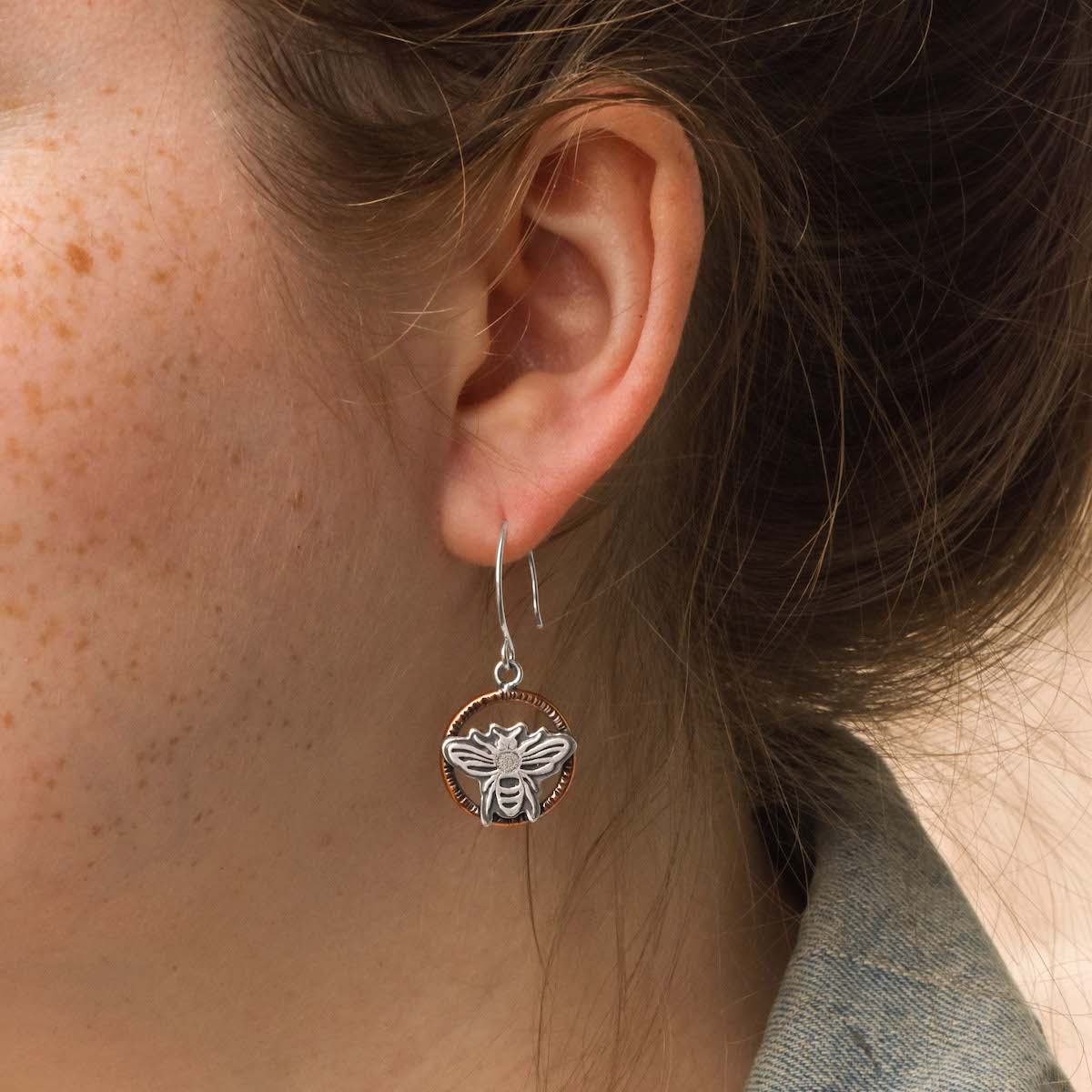 Honey Bee Earrings - Mixed Metal Earrings   5602 - handmade by Beth Millner Jewelry