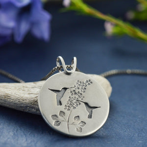 Hummingbird Garden Pendant - Silver Pendant   3697 - handmade by Beth Millner Jewelry