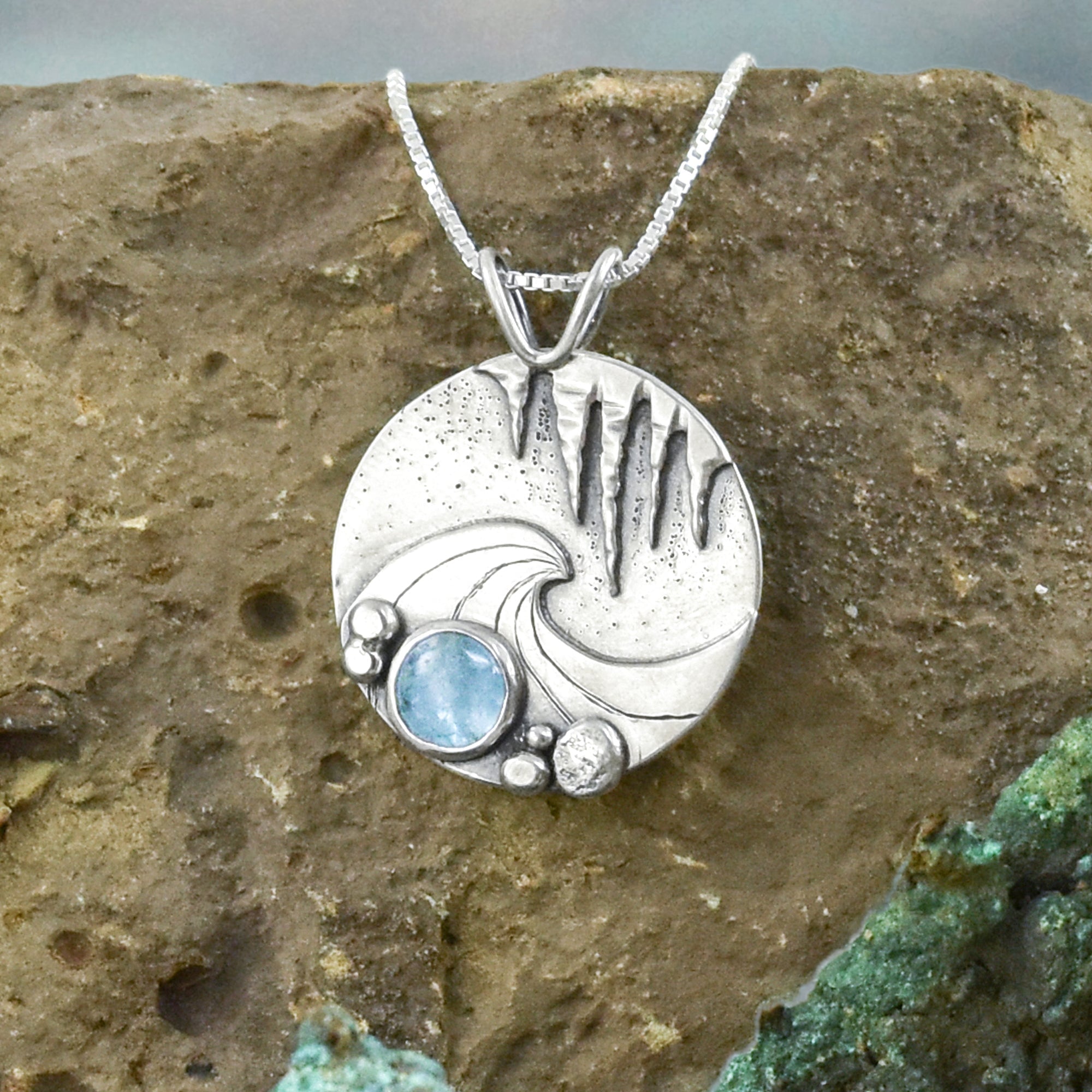 Ice Capped Aquamarine Wonderland Pendant - Silver Pendant   6847 - handmade by Beth Millner Jewelry