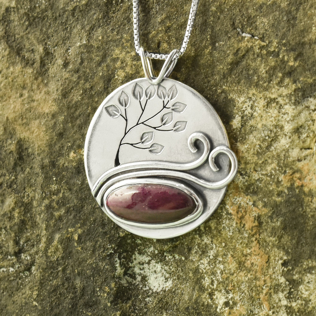 Longido Ruby Summer Tree Wonderland Pendant No. 1 - Silver Pendant   7008 - handmade by Beth Millner Jewelry