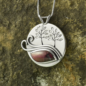 Longido Ruby Windy Tree Couple Wonderland Pendant - Silver Pendant   7010 - handmade by Beth Millner Jewelry