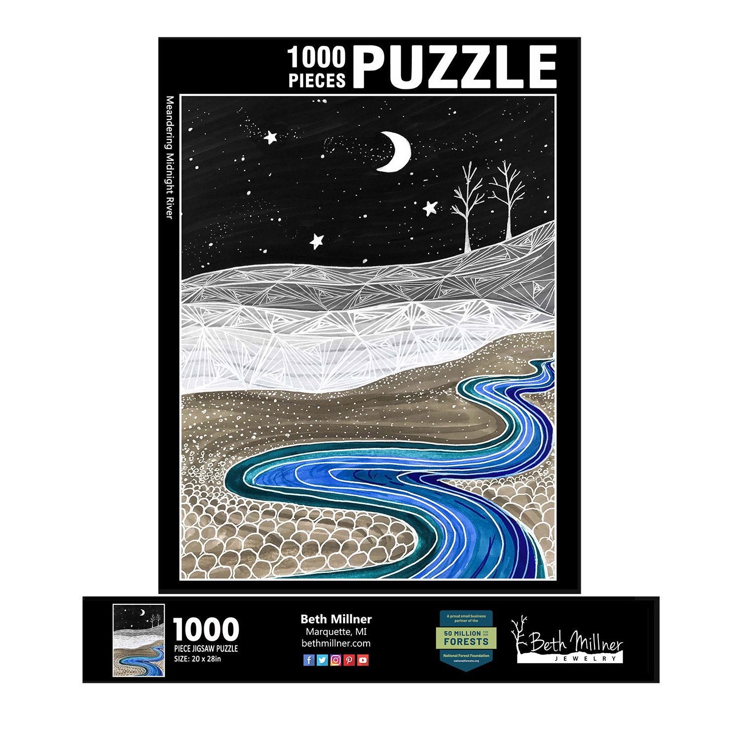 Meandering Midnight River 1000 Piece Puzzle - Tree Planted with Purchase - Artisan Goods   5463 - handmade by Beth Millner Jewelry