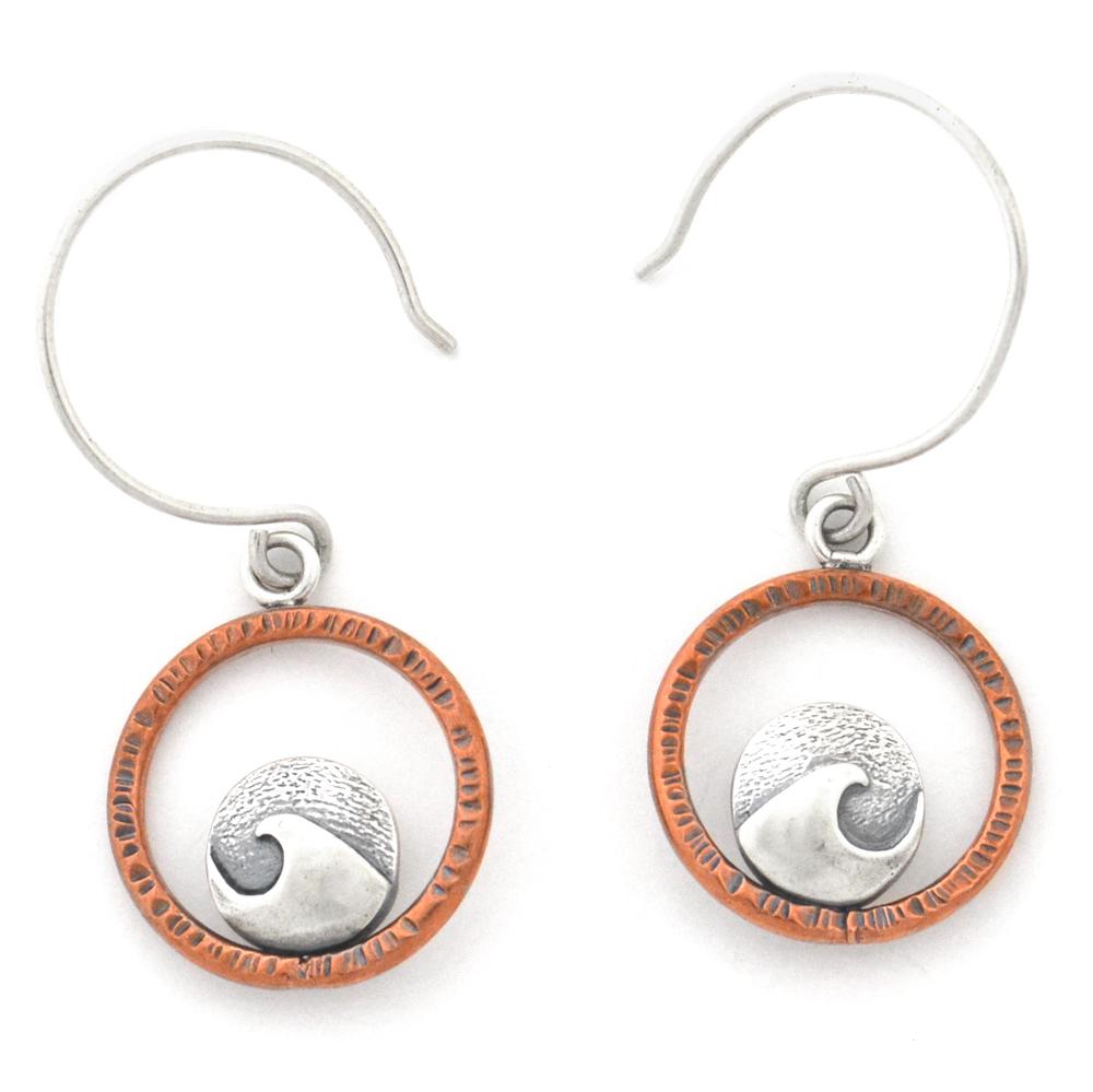Mini Cresting Wave Hoop Earrings - Mixed Metal Earrings   3732 - handmade by Beth Millner Jewelry