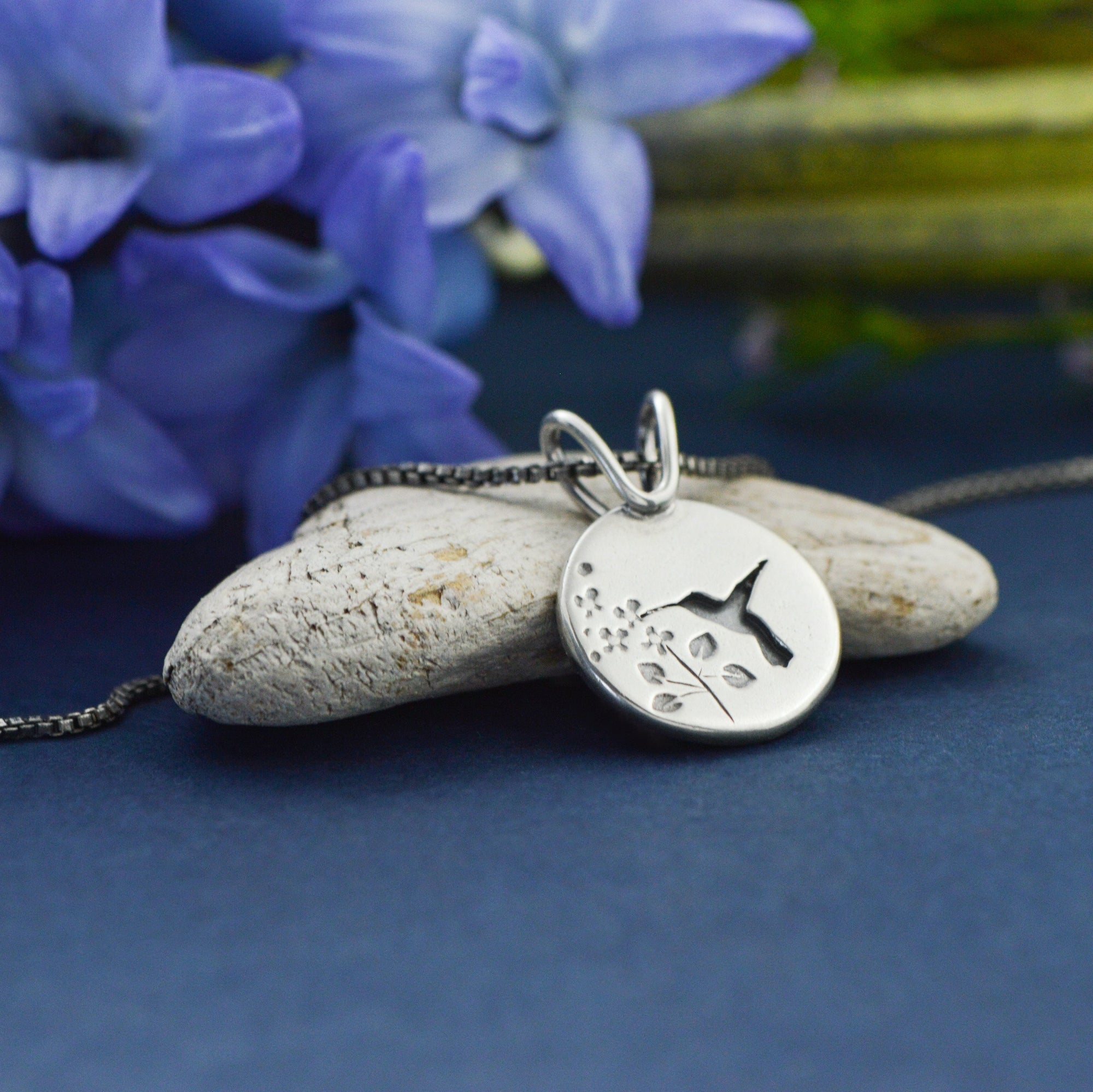 Mini Hummingbird Garden Pendant - Silver Pendant   3700 - handmade by Beth Millner Jewelry