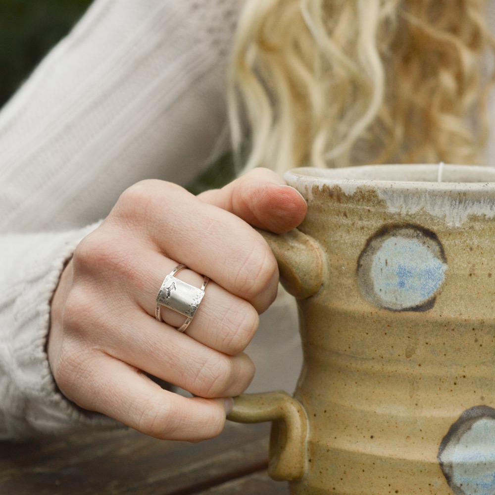 Mini Rustic Upper Peninsula of Michigan Ring - Ring  Select Size  4 3222 - handmade by Beth Millner Jewelry