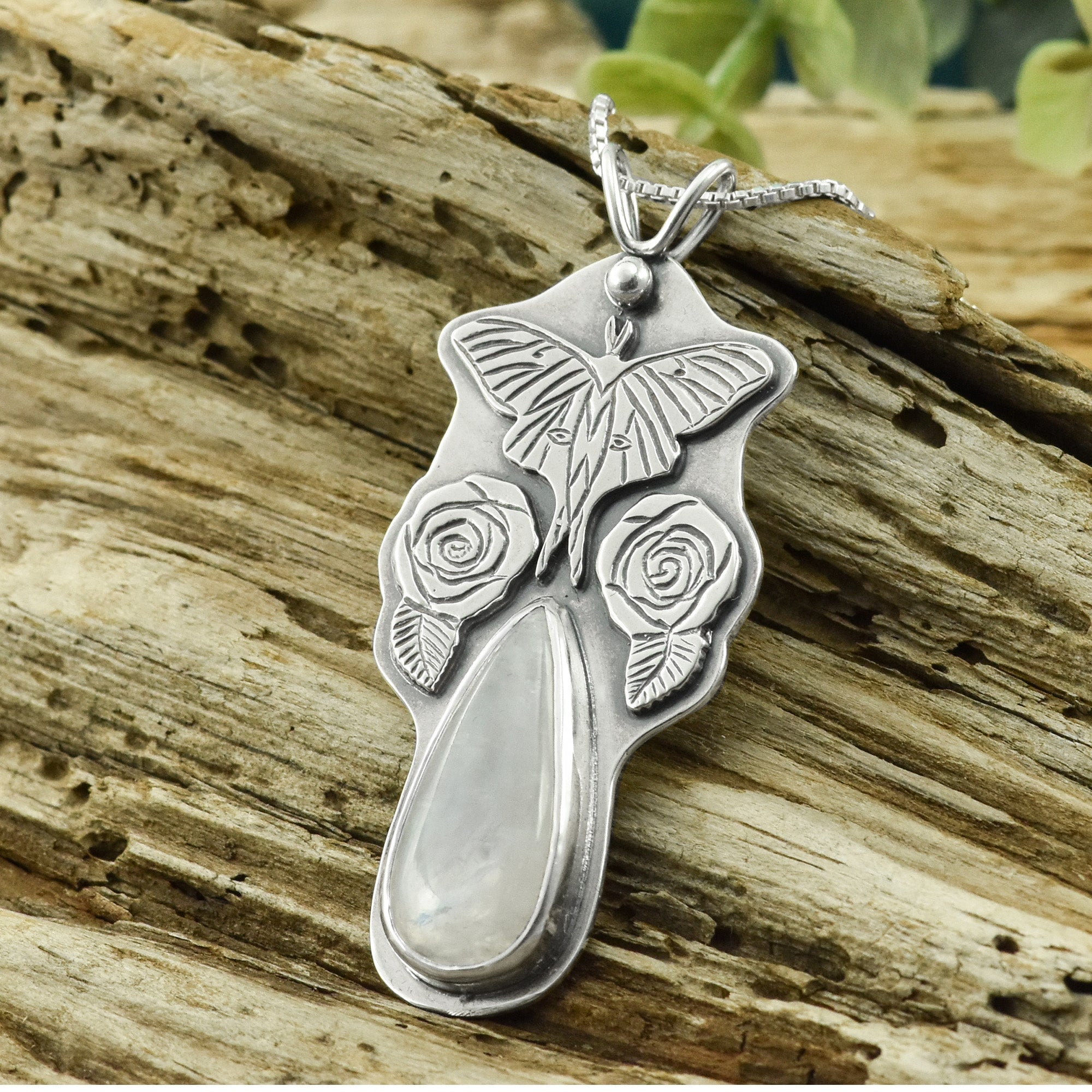 moonstone luna moth wonderland pendant no 3 silver pendant beth millner jewelry ooak