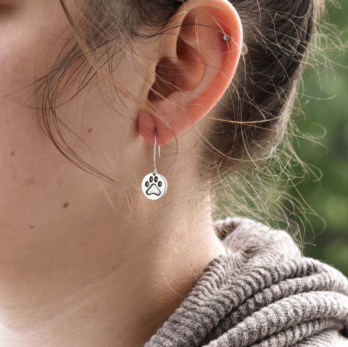 Paw Print Earrings - Silver Earrings   5637 - handmade by Beth Millner Jewelry