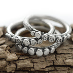 Silver Pebble Twig Ring - Wedding Ring  Plain - no diamond  One diamond 3616 - handmade by Beth Millner Jewelry