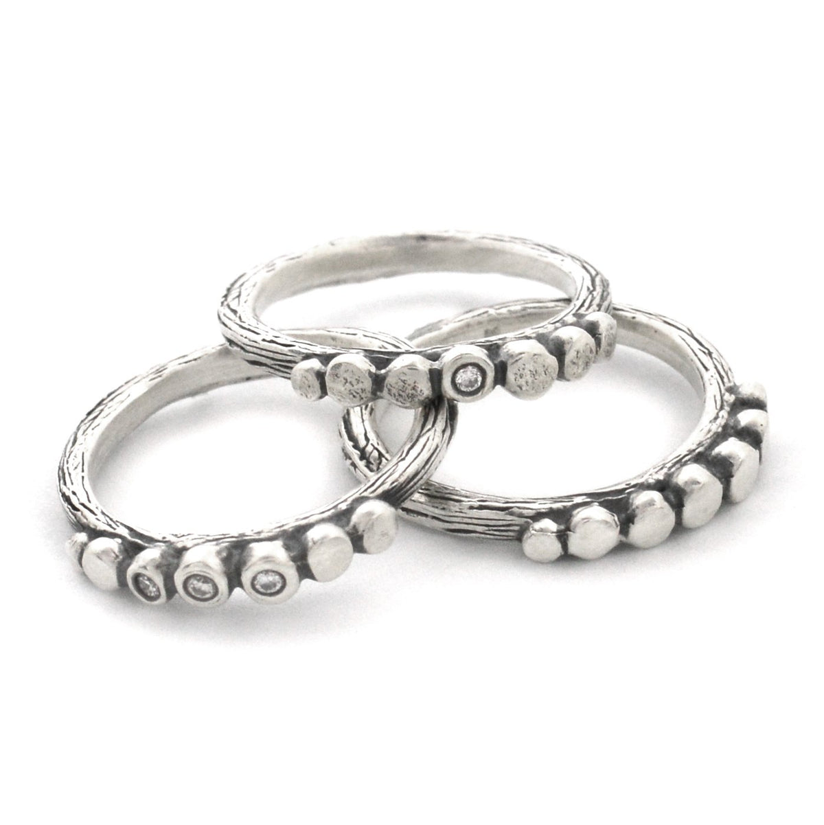 Silver Pebble Twig Ring - Wedding Ring Plain - no diamond One diamond 3616 - handmade by Beth Millner Jewelry